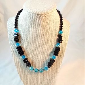 Onyx & Czech crystals, sterling silver daisy spacers